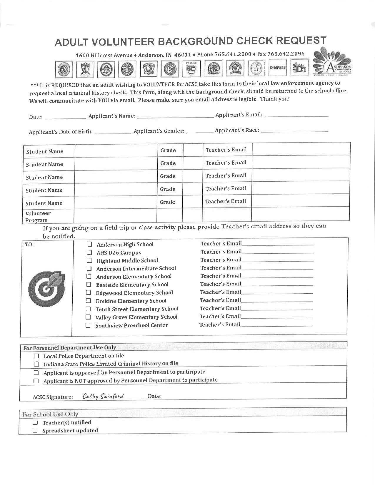 ACS Background Check form